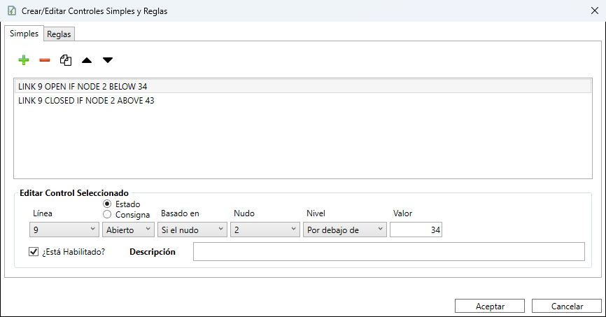 Editor de controles y reglas de QGISRed