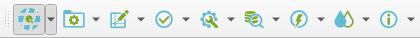 Barra principal de QGISRed con los botones desplegables de cada toolbar