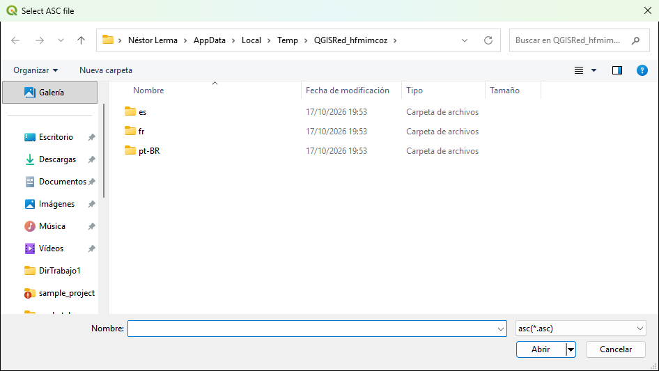 Selector de archivos ASC para interpolación de cotas